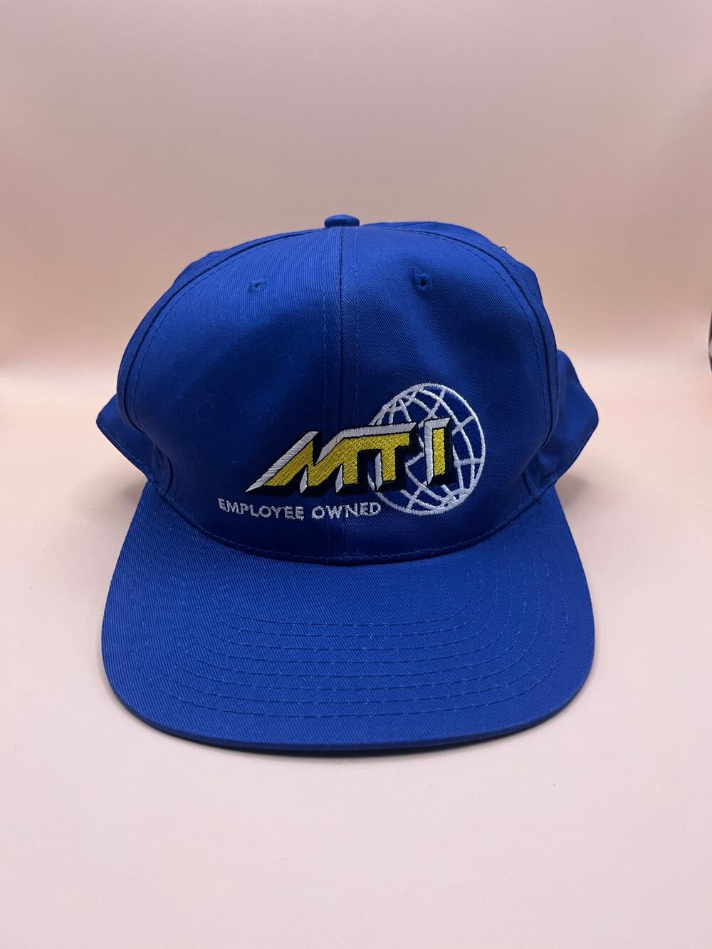 Vintage MTI Employee Owned Snapback Hat Blue Embroidered Globe Logo Cap Green